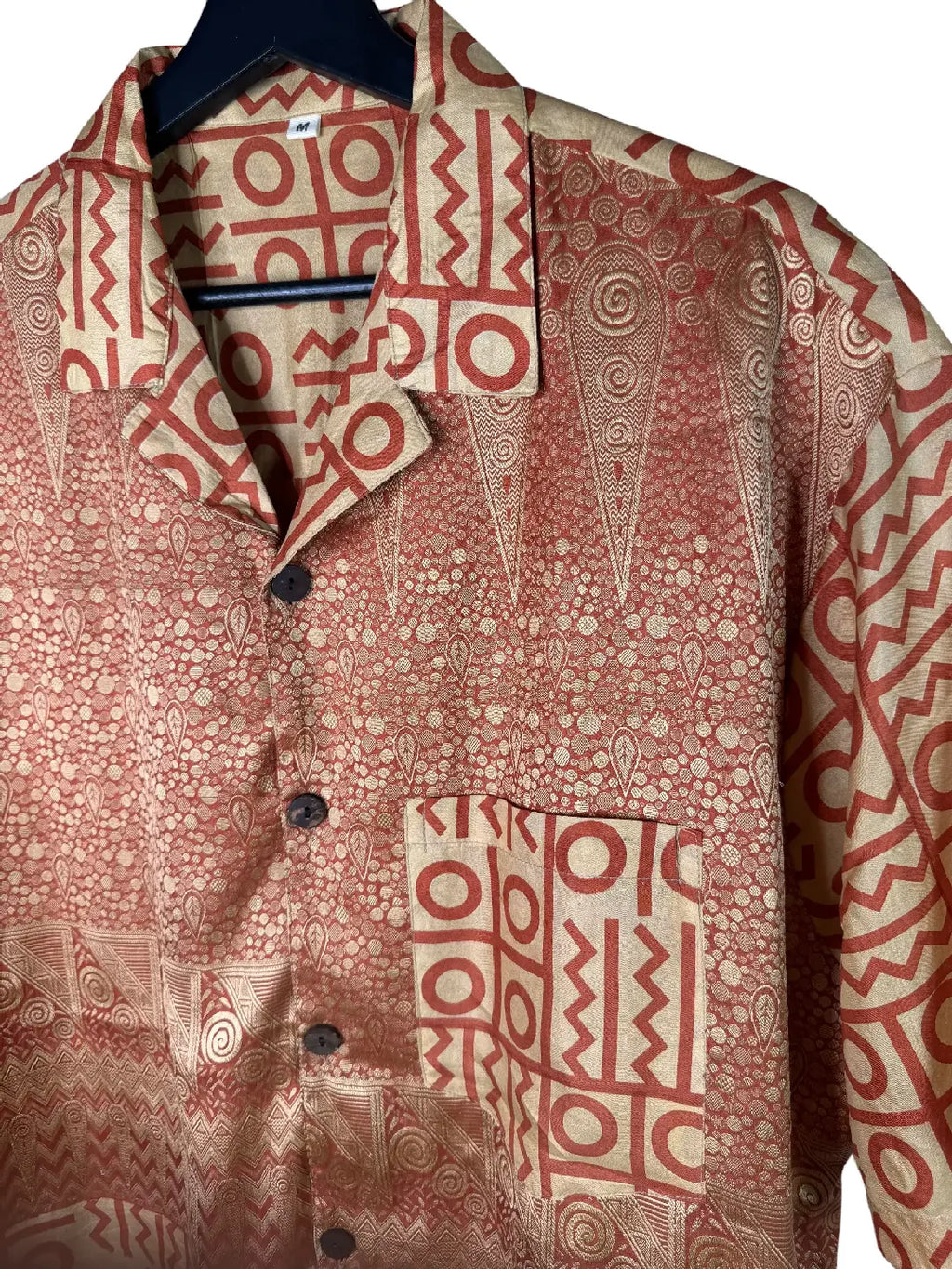 Camicia in Seta Sari Jacquard Artigianale Terracotta Unisex - Taglia M