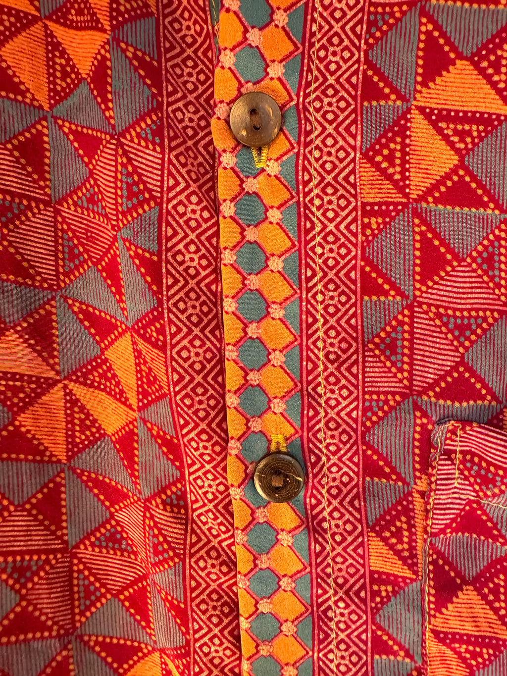 Camicia sari indiani unisex geometrica rossa arancio - Taglia M