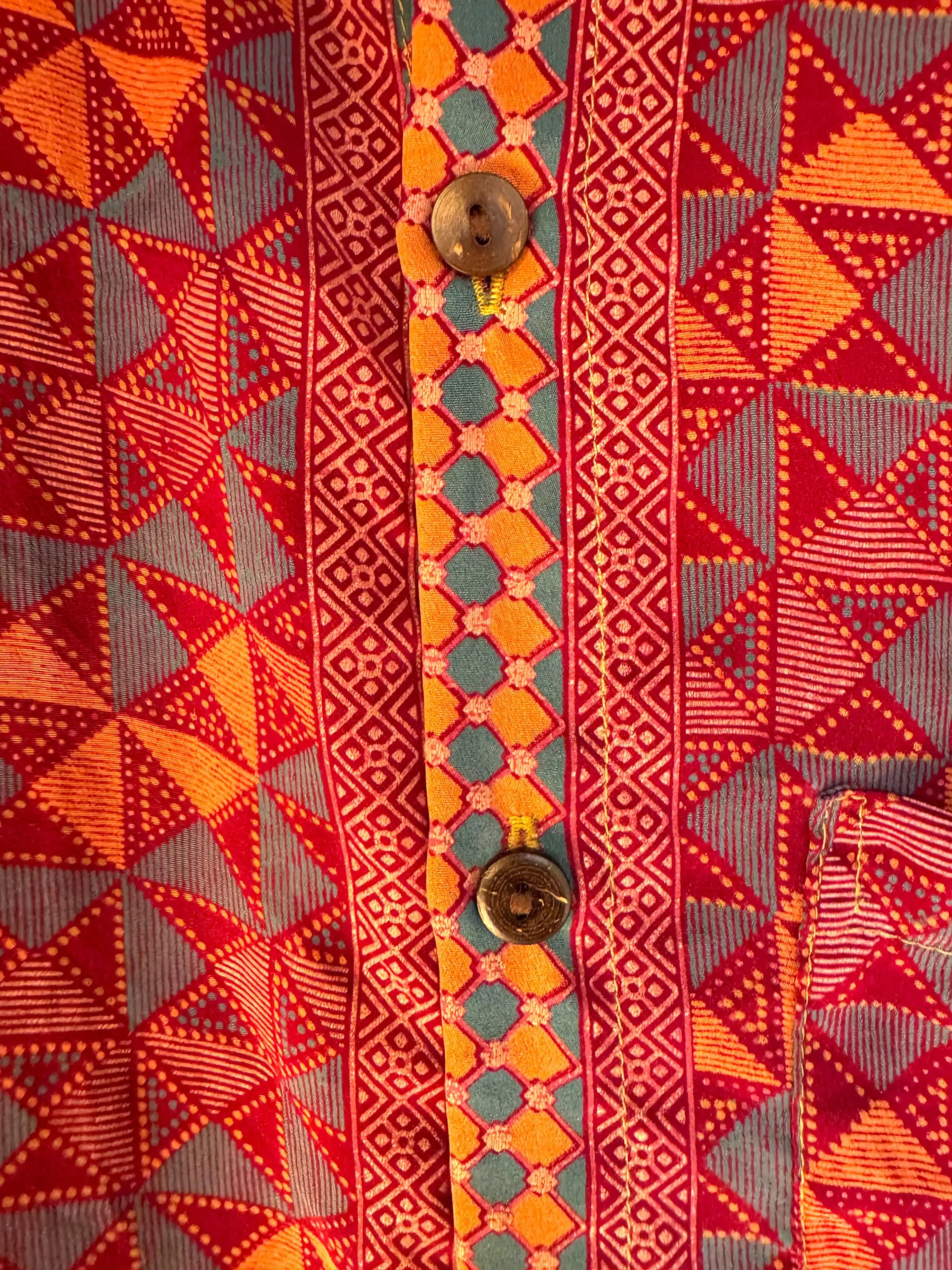 Camicia sari indiani unisex geometrica rossa arancio - Taglia M