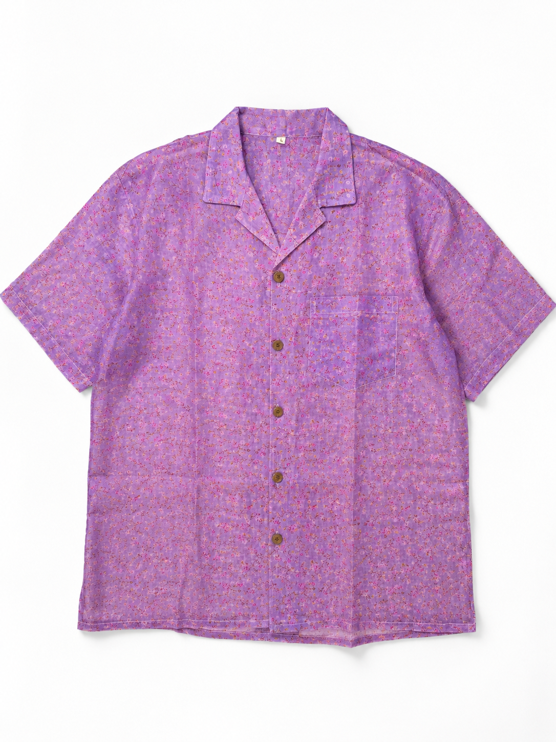 Camicia in Seta Sari Floreale Lilla Rosa Boho Unisex - Taglia L