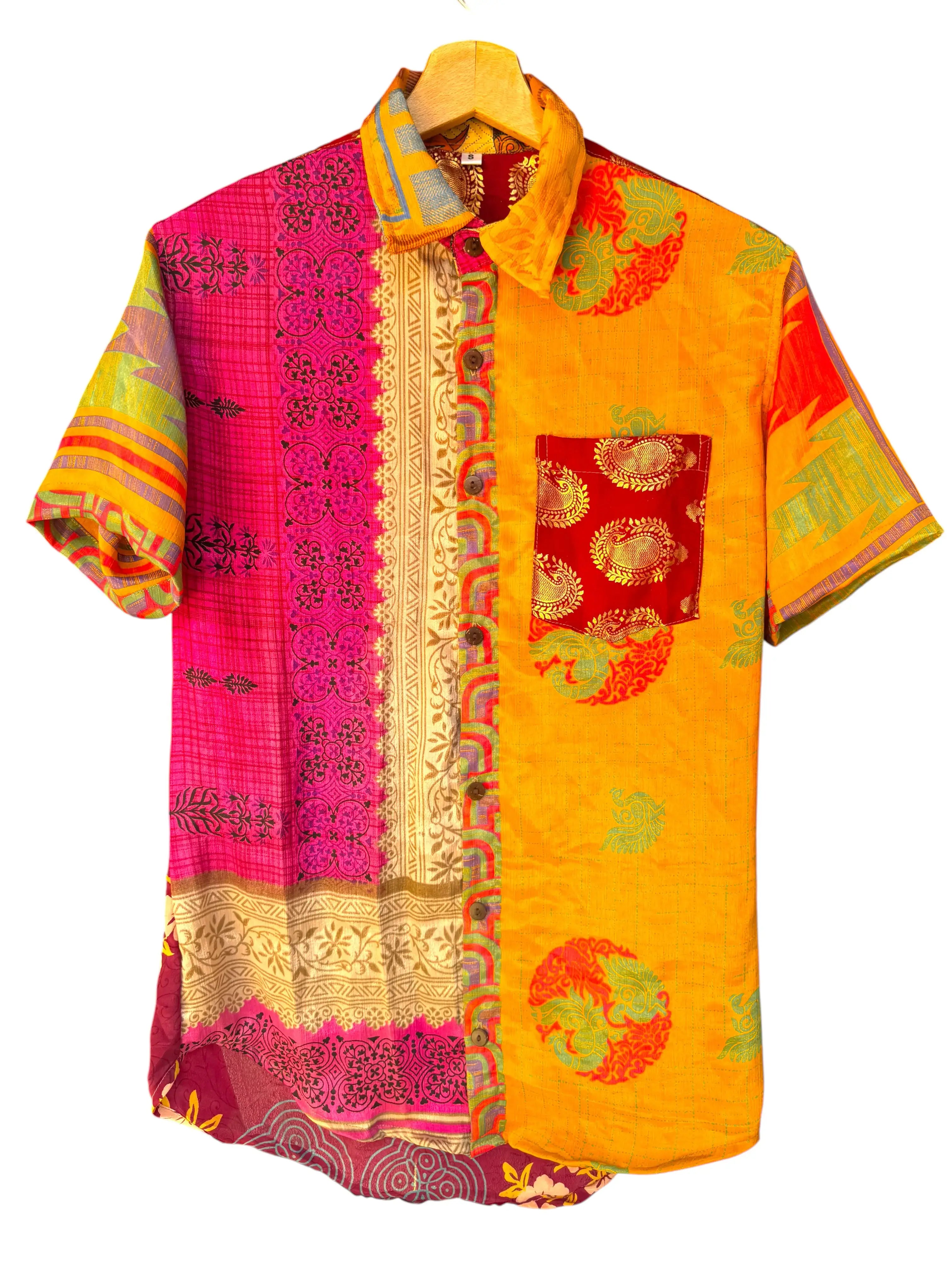 Camicia Patchwork Etnica Multicolor Boho Vintage Unisex - Taglia S