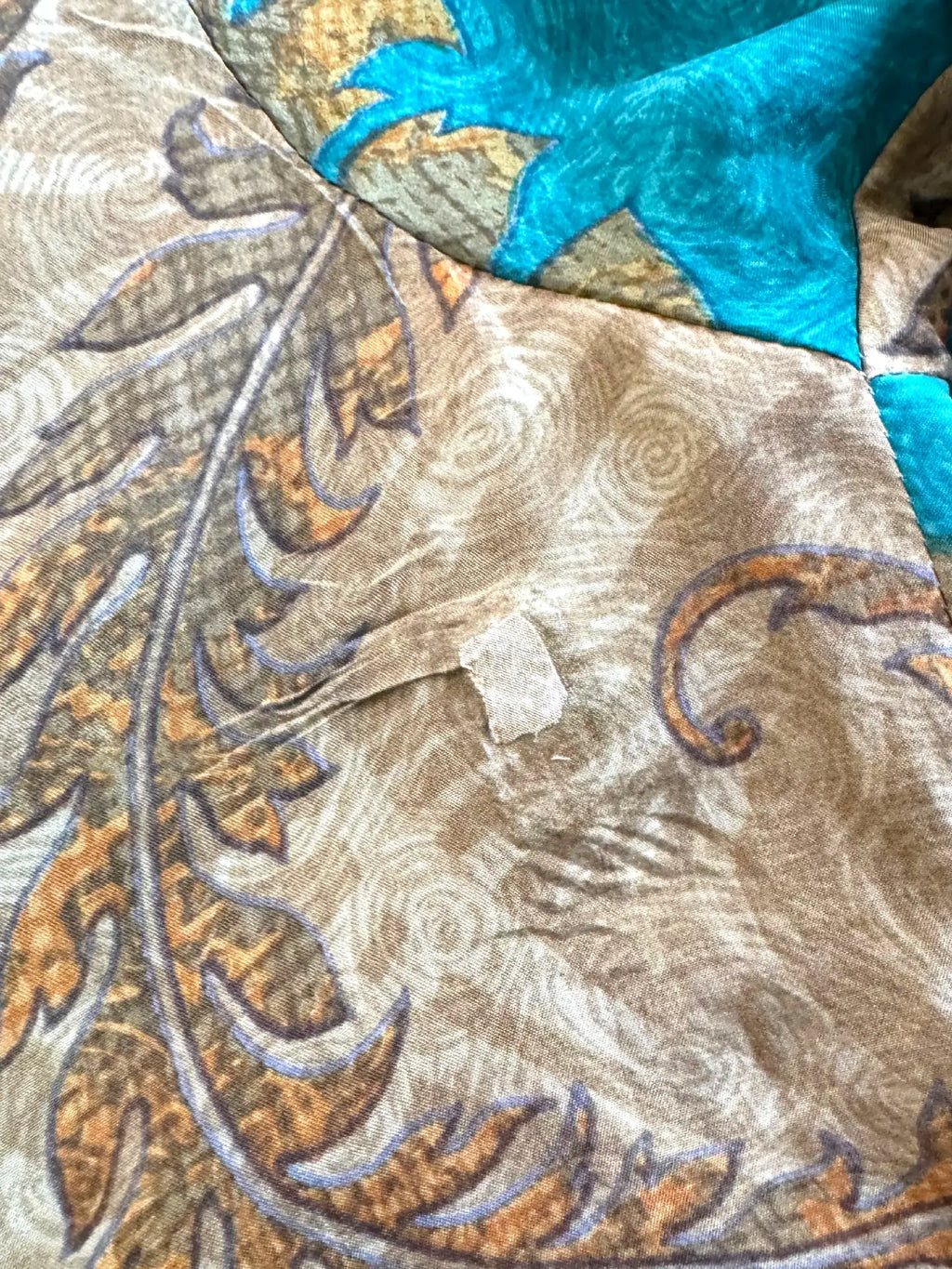 Camicia Etnica in Seta Sari Vintage Foglie Turchese - Taglia L