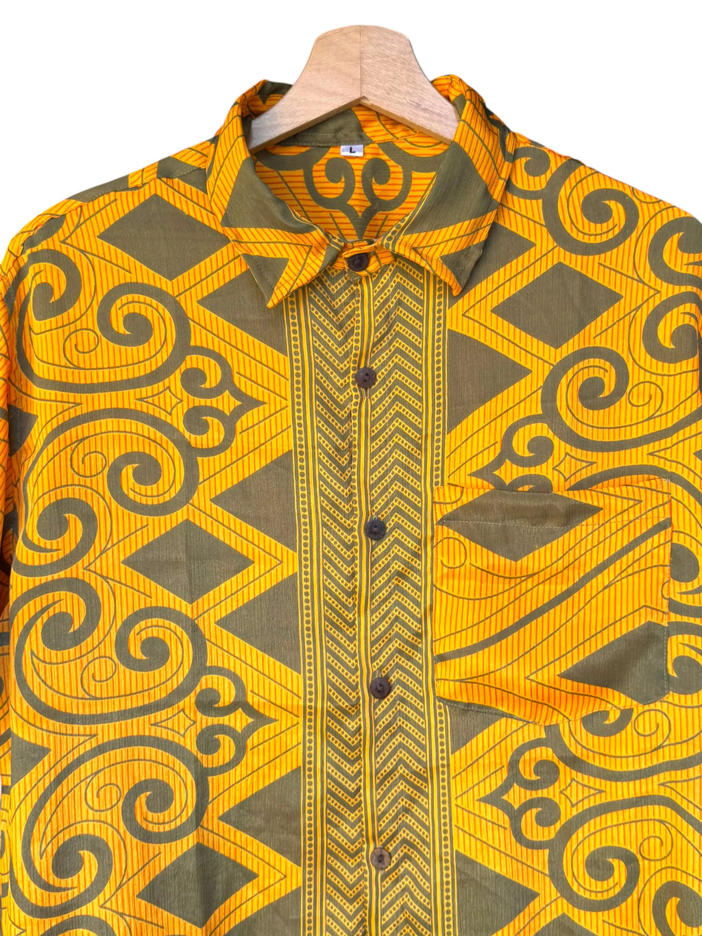 Camicia Etnica Arancio Verde Geometrica Boho Sari - Unisex - Taglia L CAMICIE PARTICOLARI