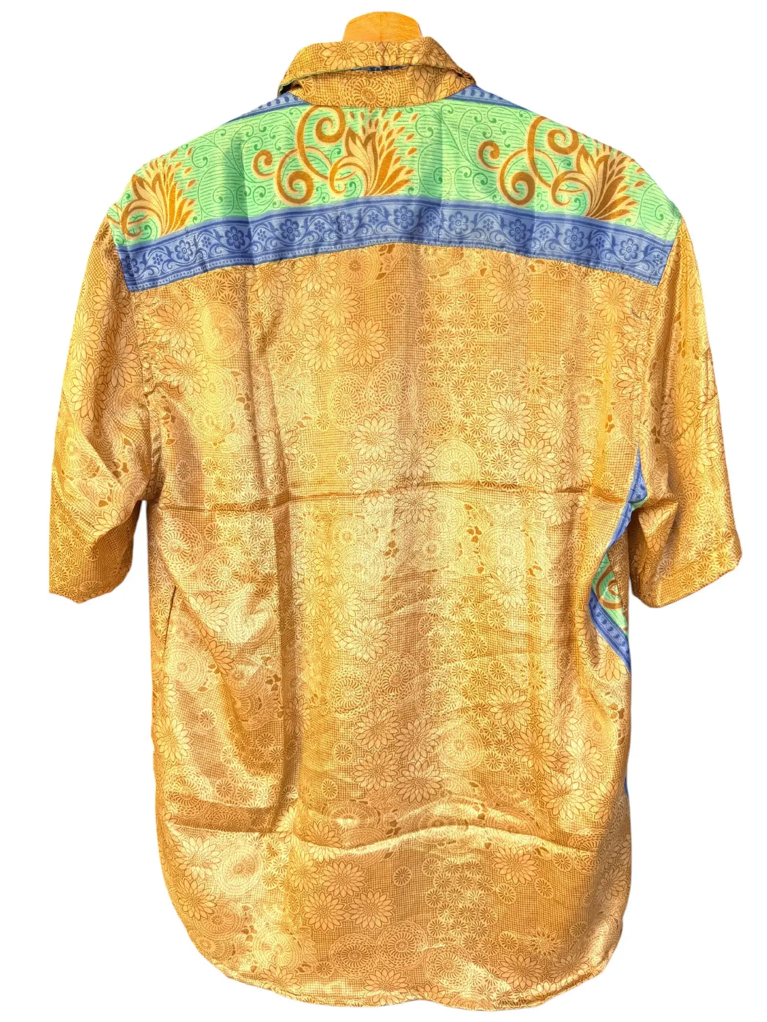 Camicia Etnica Oro Menta - Floreale Arabesco Boho Sari - Taglia XL