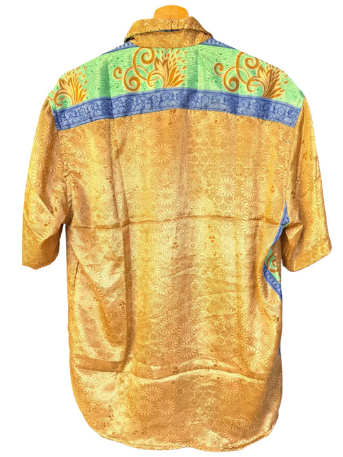 Camicia Etnica Oro Menta - Floreale Arabesco Boho Sari - Taglia XL