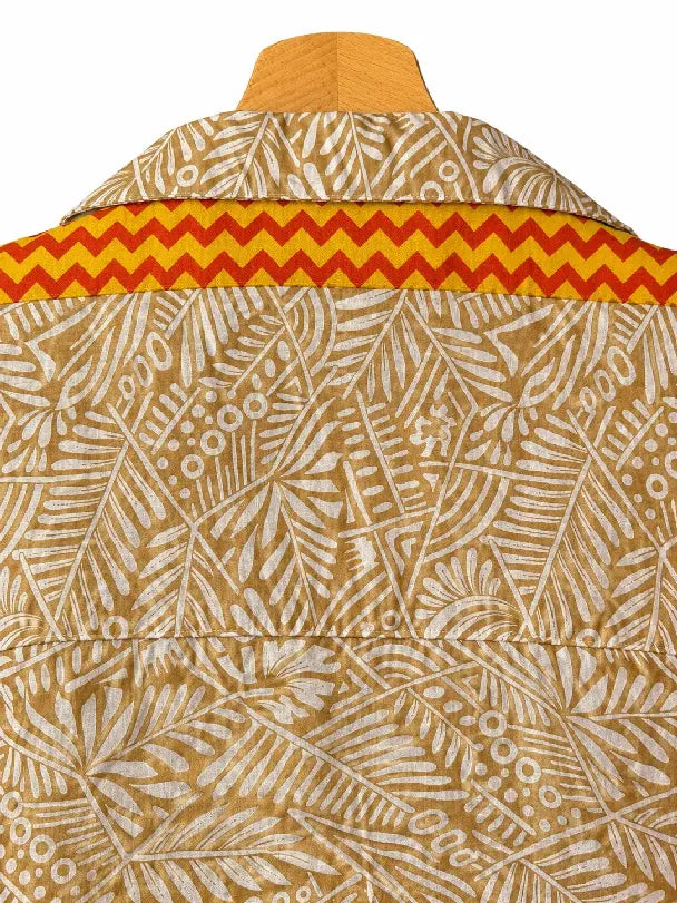 Camicia in Seta Sari Foglie Oro con Banda Zigzag Unisex - Taglia M