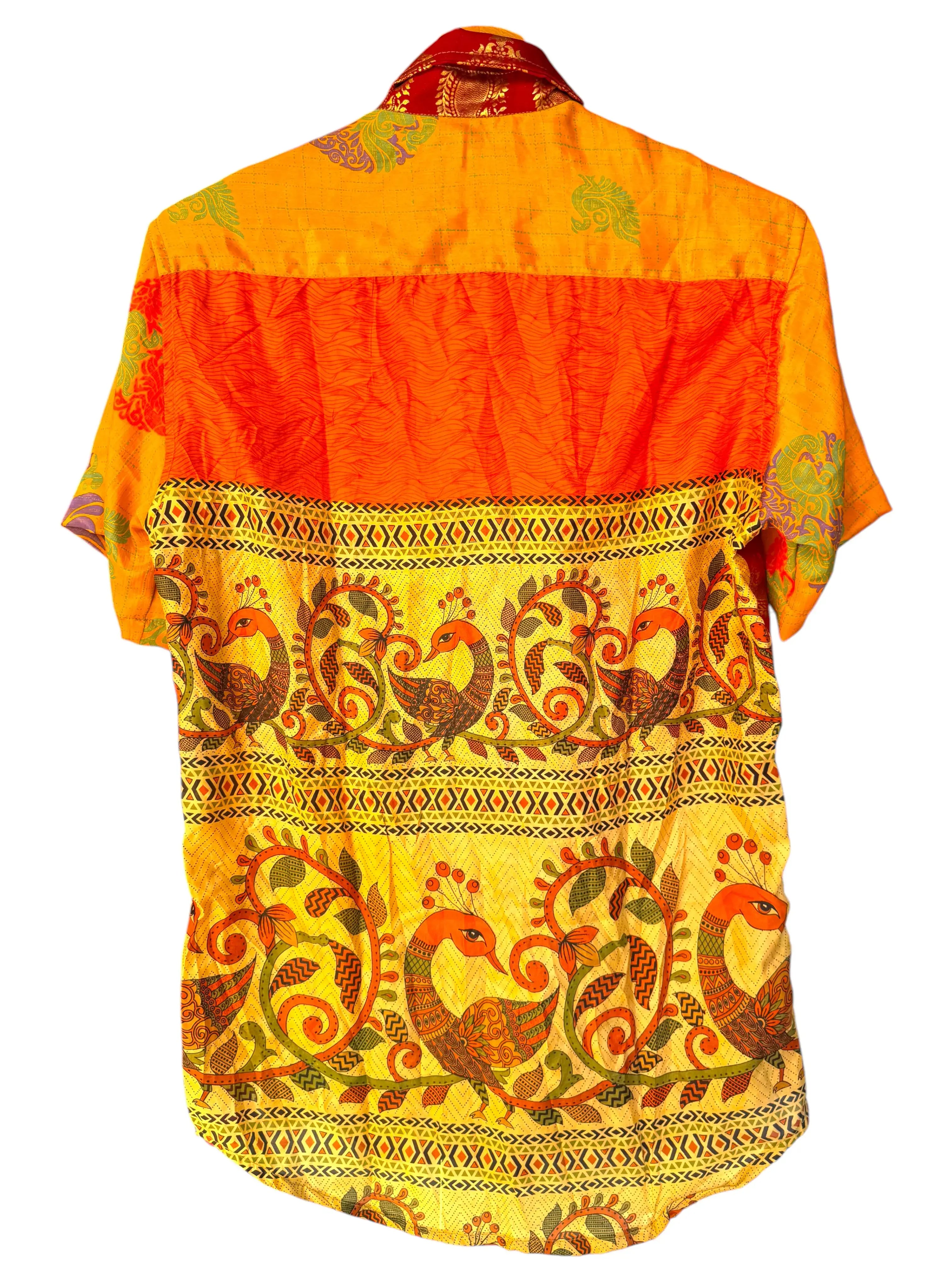 Camicia Etnica Patchwork Arancione e Rossa Vintage - Taglia S