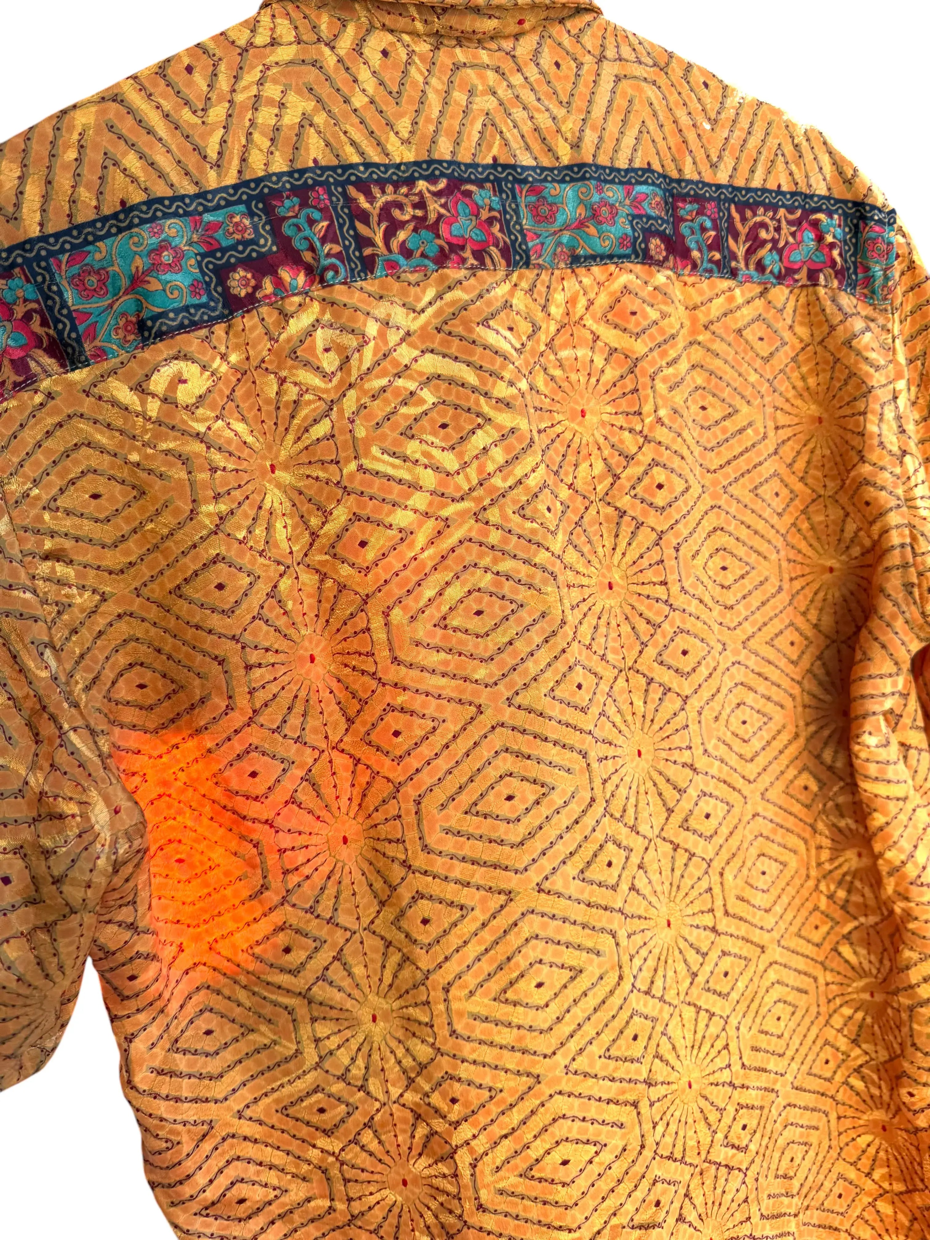 Camicia Etnica Arancio Oro - Bandhani Floreale Boho Sari - Taglia L