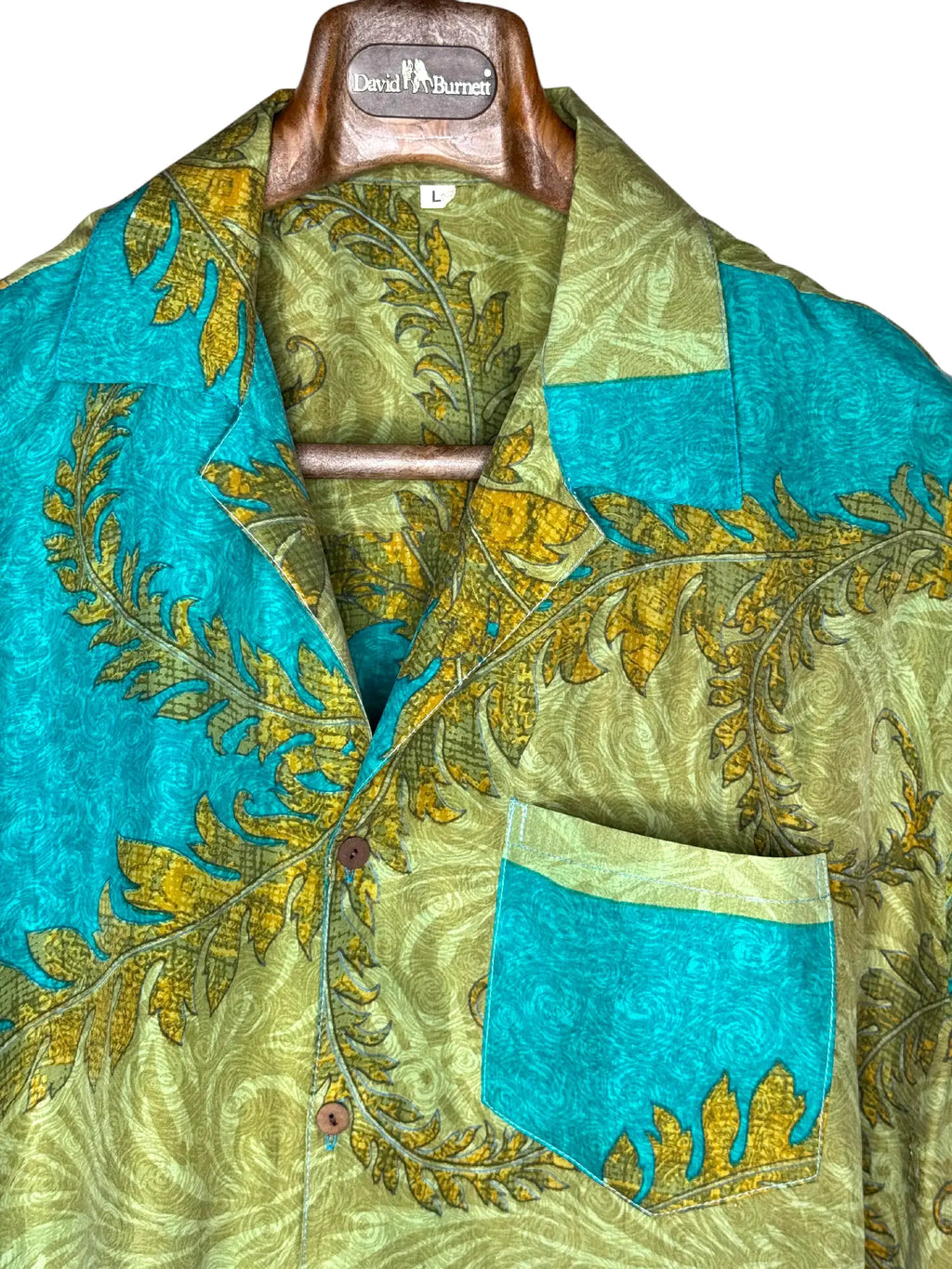 Camicia Etnica in Seta Sari Vintage Foglie Turchese - Taglia L