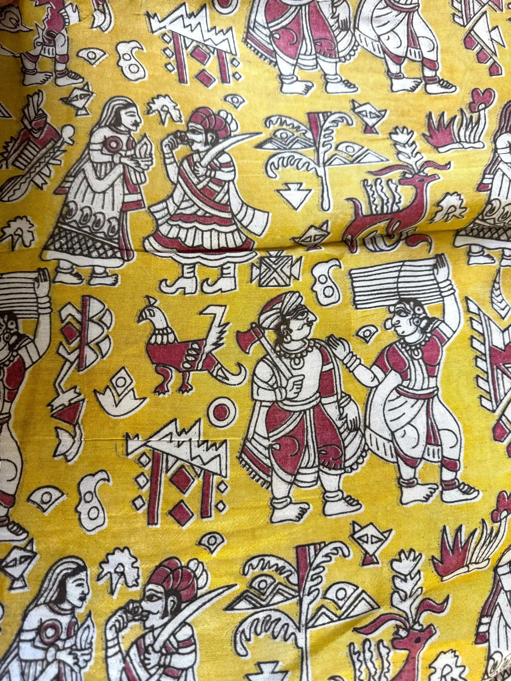 Camicia Etnica Sari Block Print Scene Narrative - Taglia S