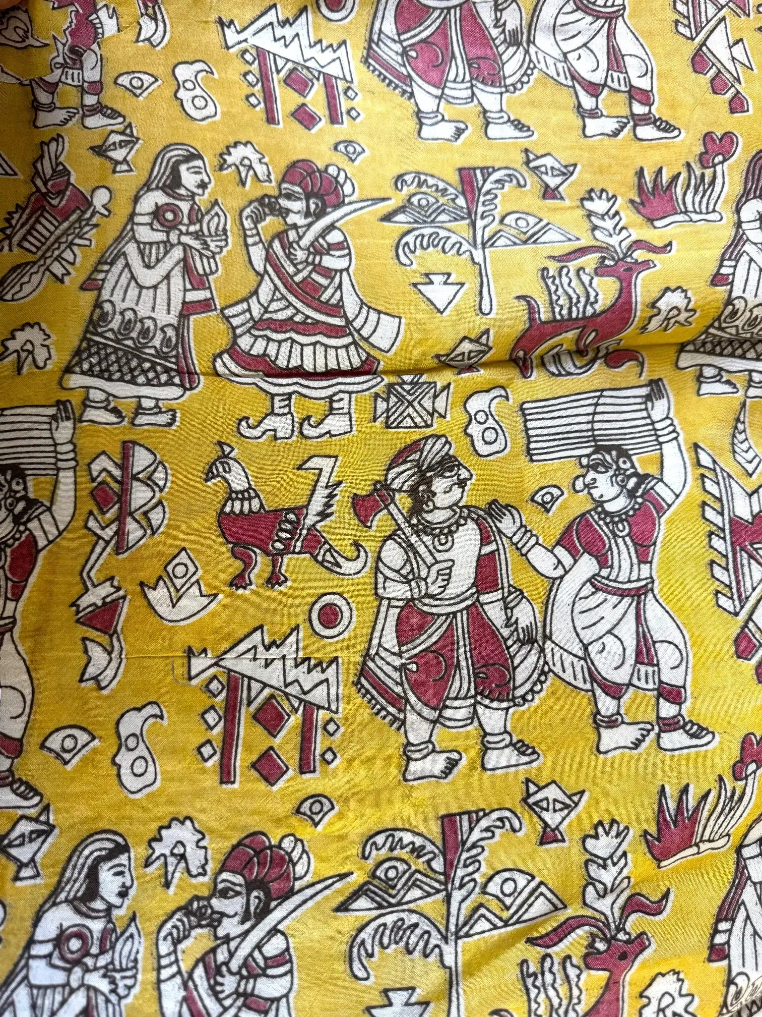 Camicia Etnica Sari Block Print Scene Narrative - Taglia S