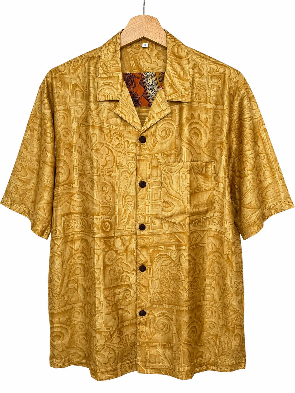Camicia Etnica in Seta Sari Oro Tono su Tono - Tg S