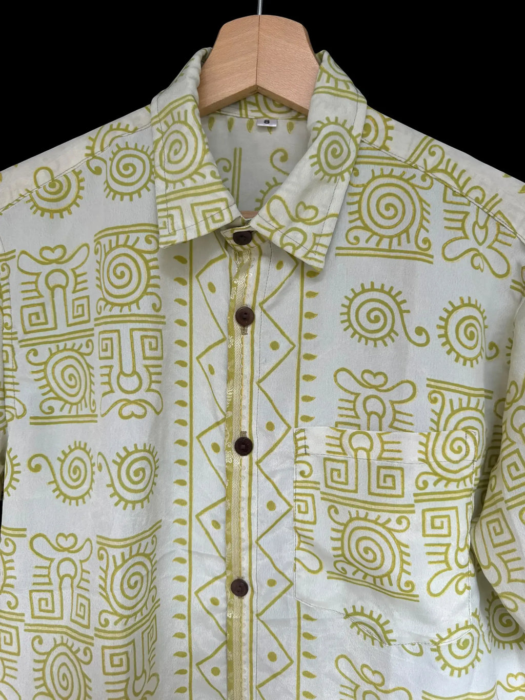 Camicia Etnica Bianca e Verde Lime Vintage - Taglia S