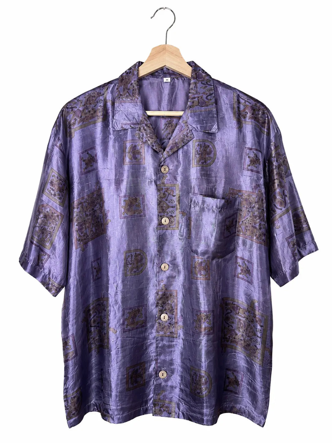 Camicia Etnica in Seta Sari Stemmi Lilla Ambra - Tg S