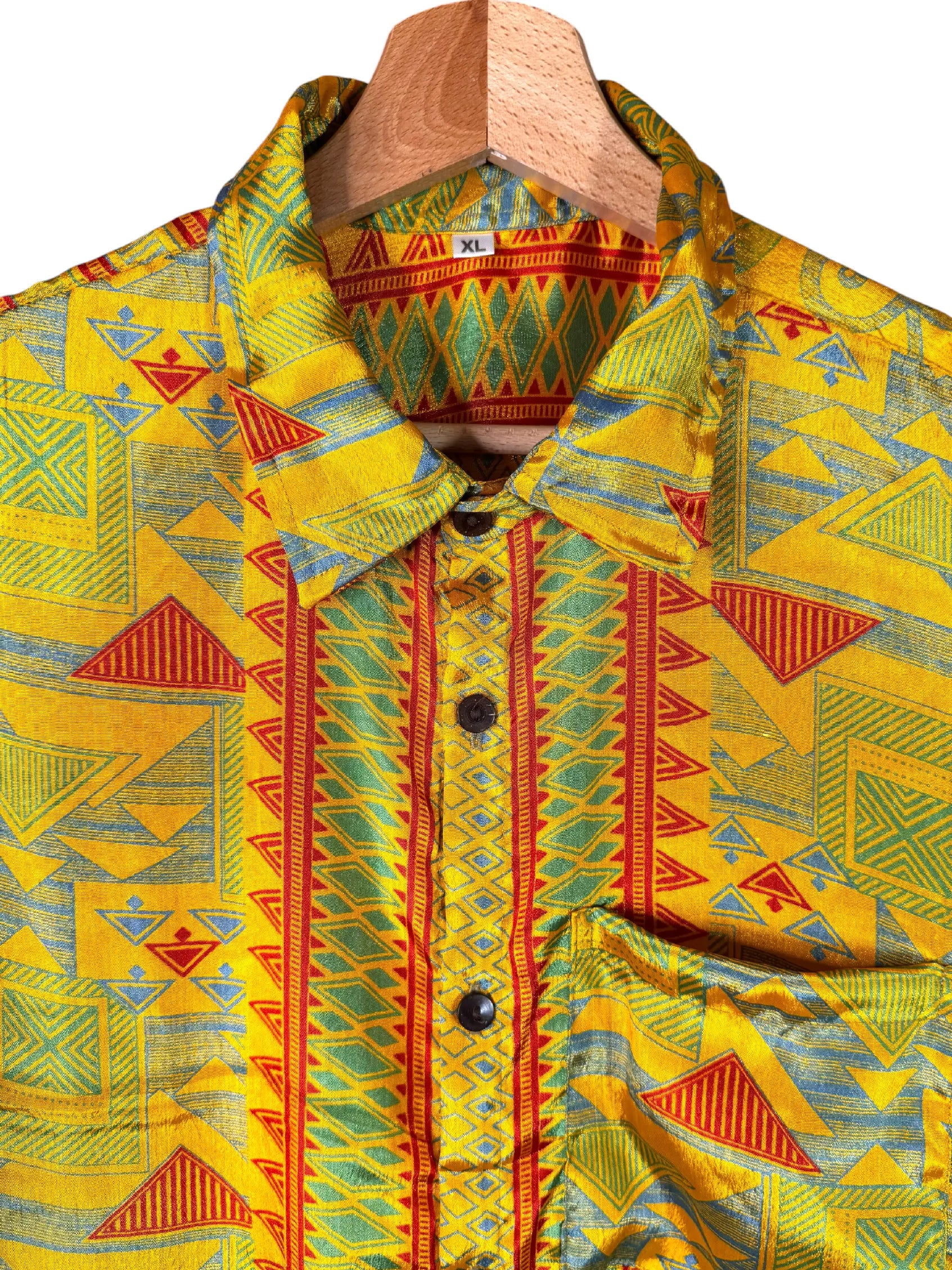 Camicia Sari Geometrica Giallo Zafferano e Rosso Unisex - Taglia XL