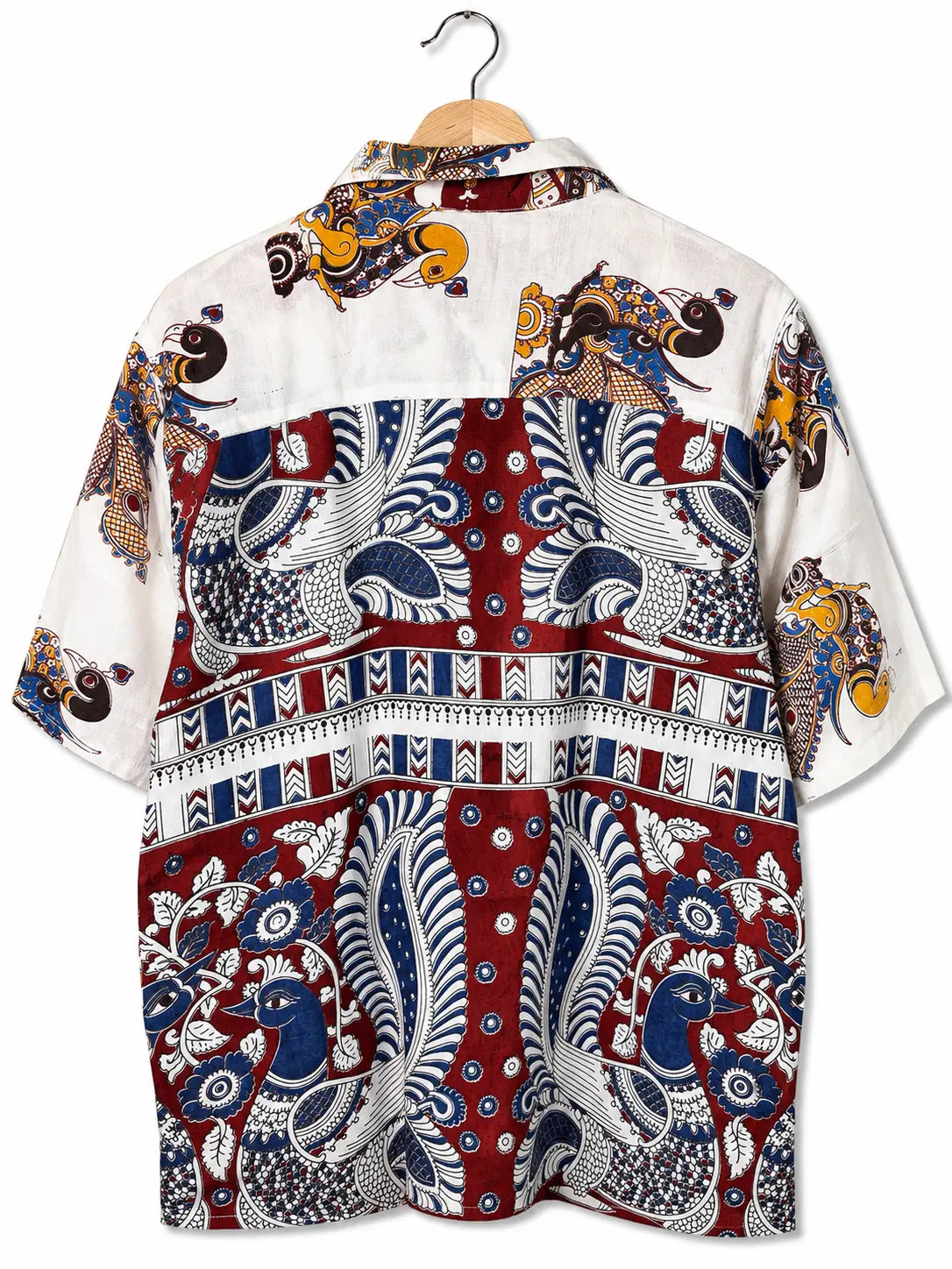 Camicia Etnica Sari Block Print Bianco Paisley Kalamkari - Taglia L CAMICIE PARTICOLARI