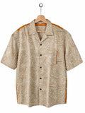 Camicia in Seta Sari Botanico Sabbia e Arancio Unisex - Taglia L