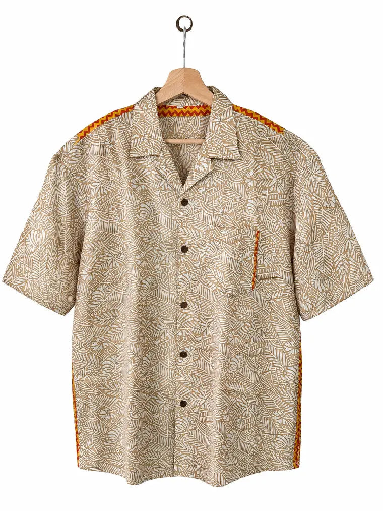 Camicia in Seta Sari Botanico Sabbia e Arancio Unisex - Taglia L