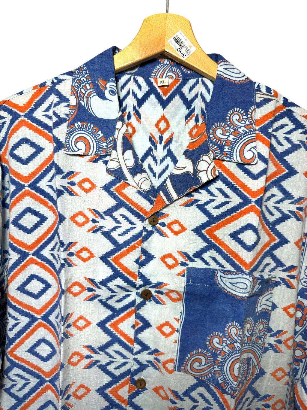 Camicia Etnica Sari Block Print Geometrica - Taglia XL