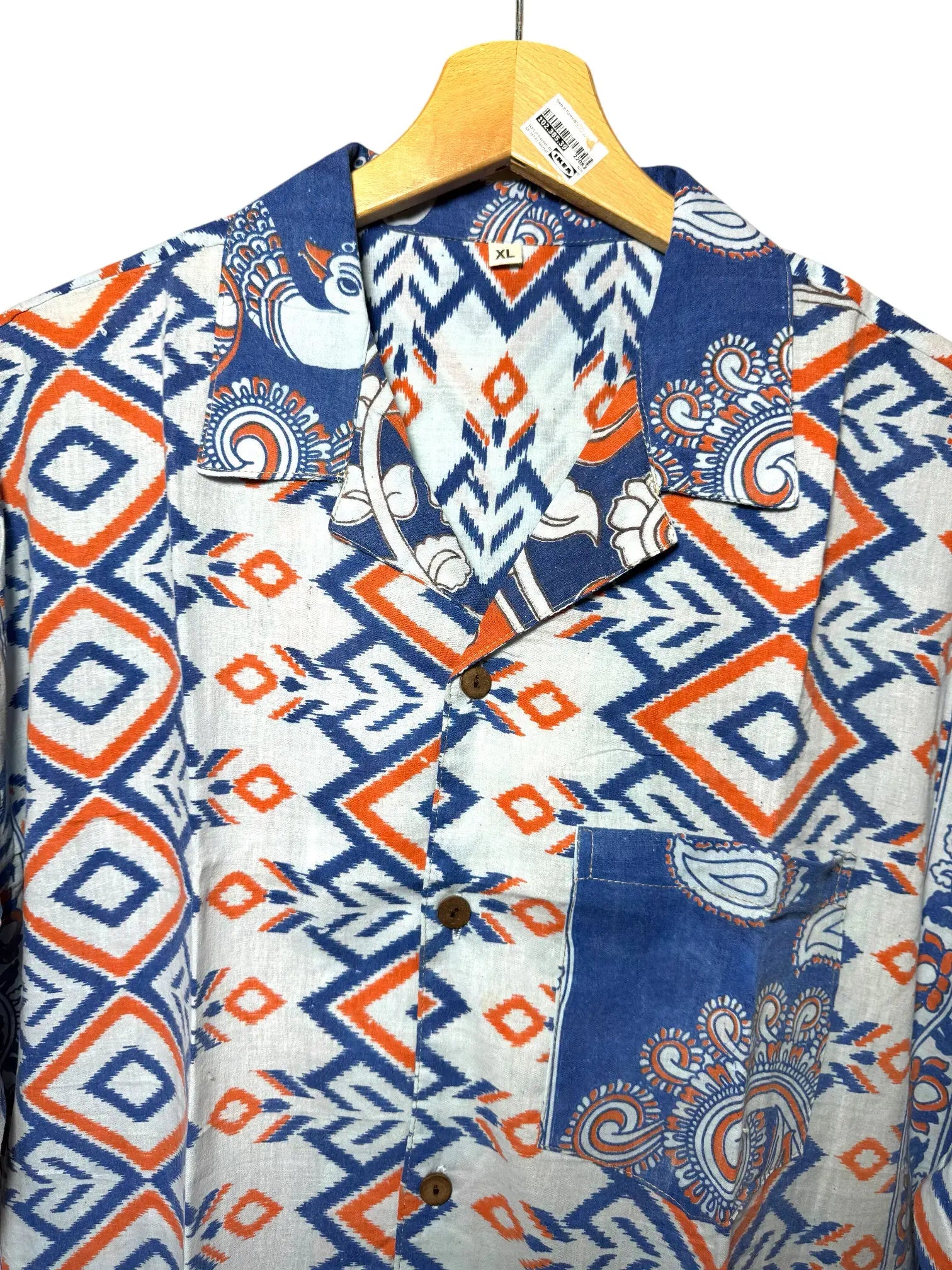 Camicia Etnica Sari Block Print Geometrica - Taglia XL