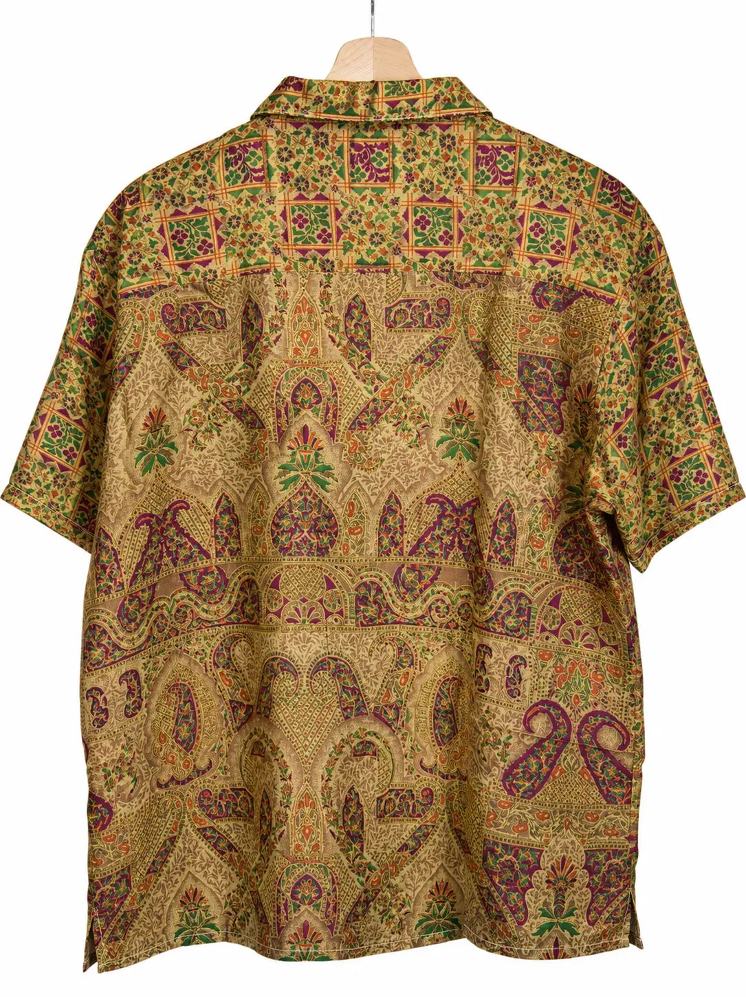 Camicia in Seta Sari Ocra Griglia e Paisley Dorati Unisex - Taglia XL