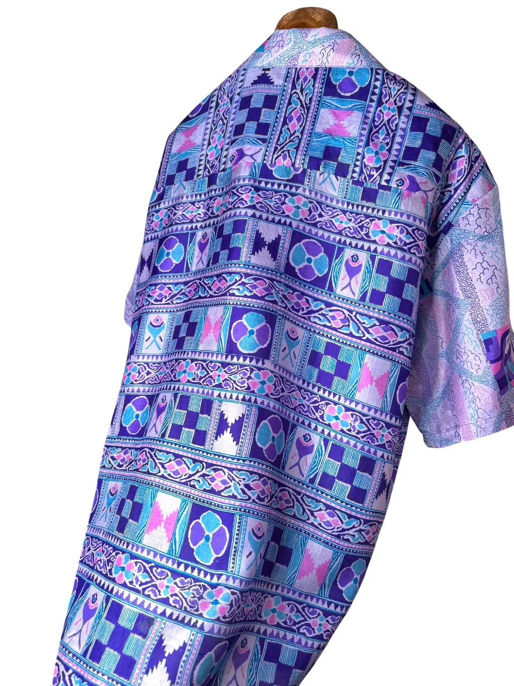 Camicia Etnica Sari Fantasia Geometrica Viola - Taglia XL