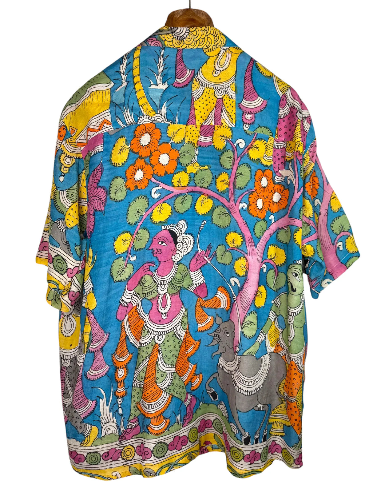 Camicia Etnica Seta Tussar Kalamkari Figure Devozionali - XL