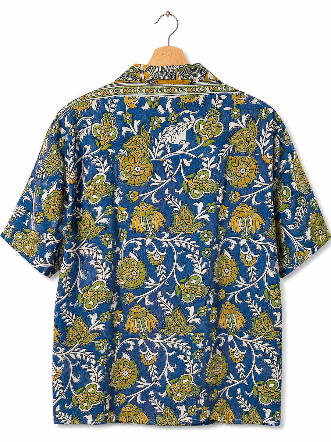 Camicia Etnica Sari Block Print Blu Giallo Floreale - Taglia S CAMICIE PARTICOLARI