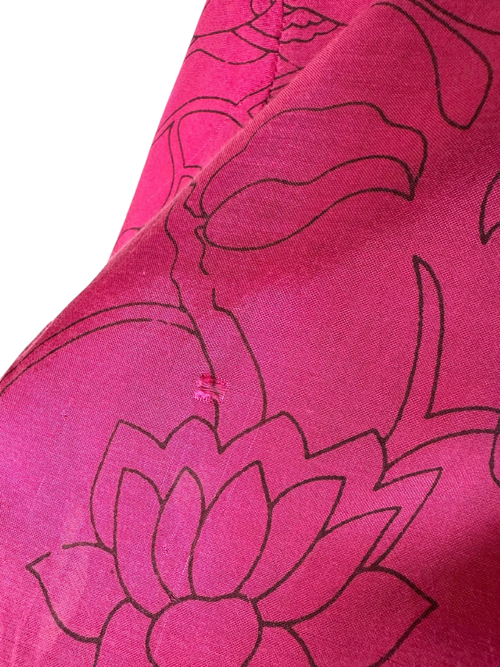 Camicia Etnica Kalamkari Fiori e Uccelli Cotone Fucsia - L