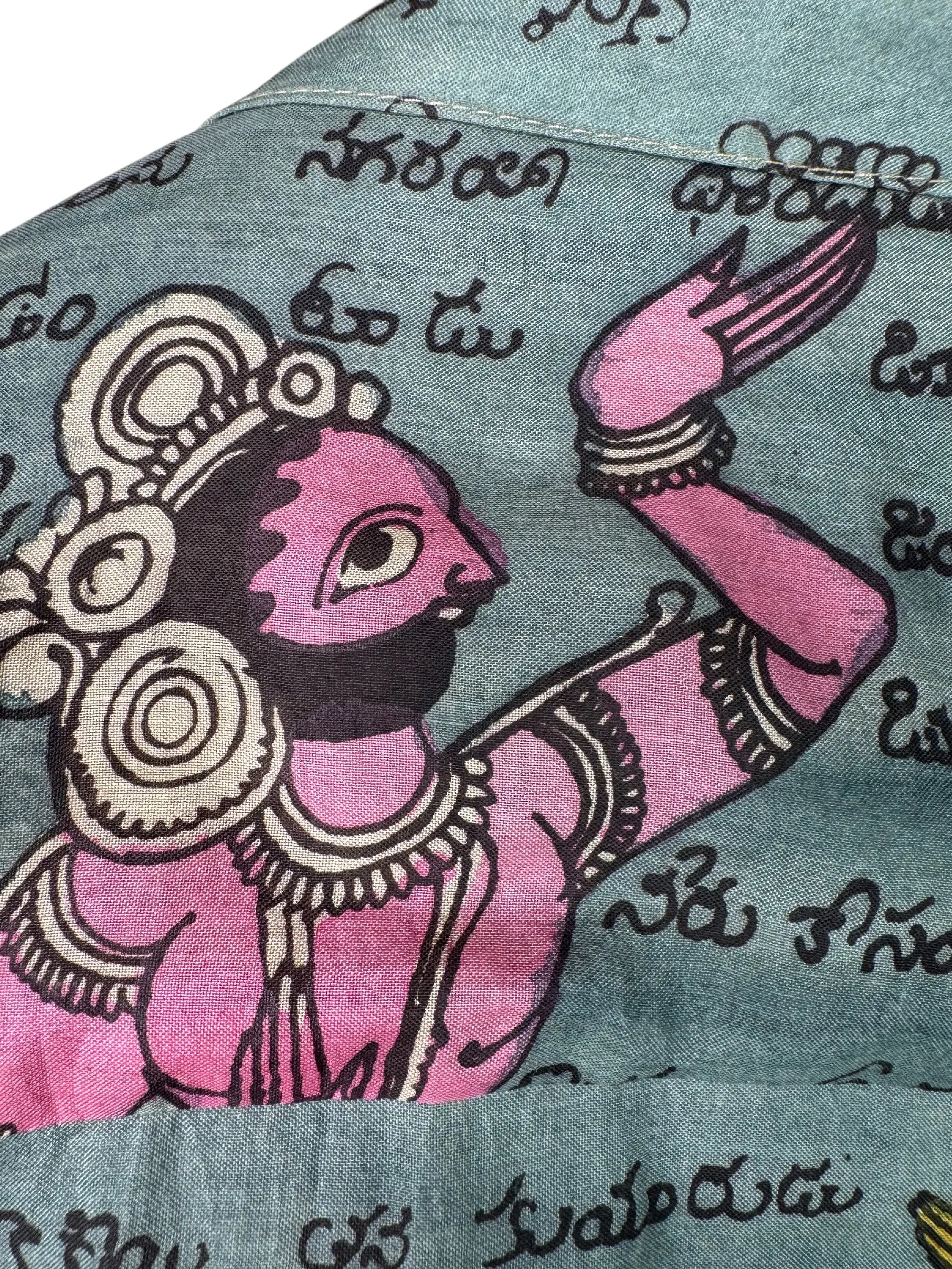Camicia Etnica Seta Tussar Kalamkari Figure e Scrittura - M