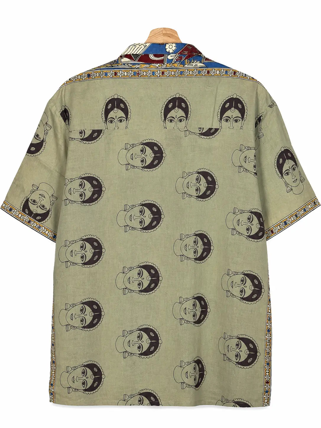 Camicia Sari Block Print Volti Devi Verde Salvia Unisex - Taglia L CAMICIE PARTICOLARI
