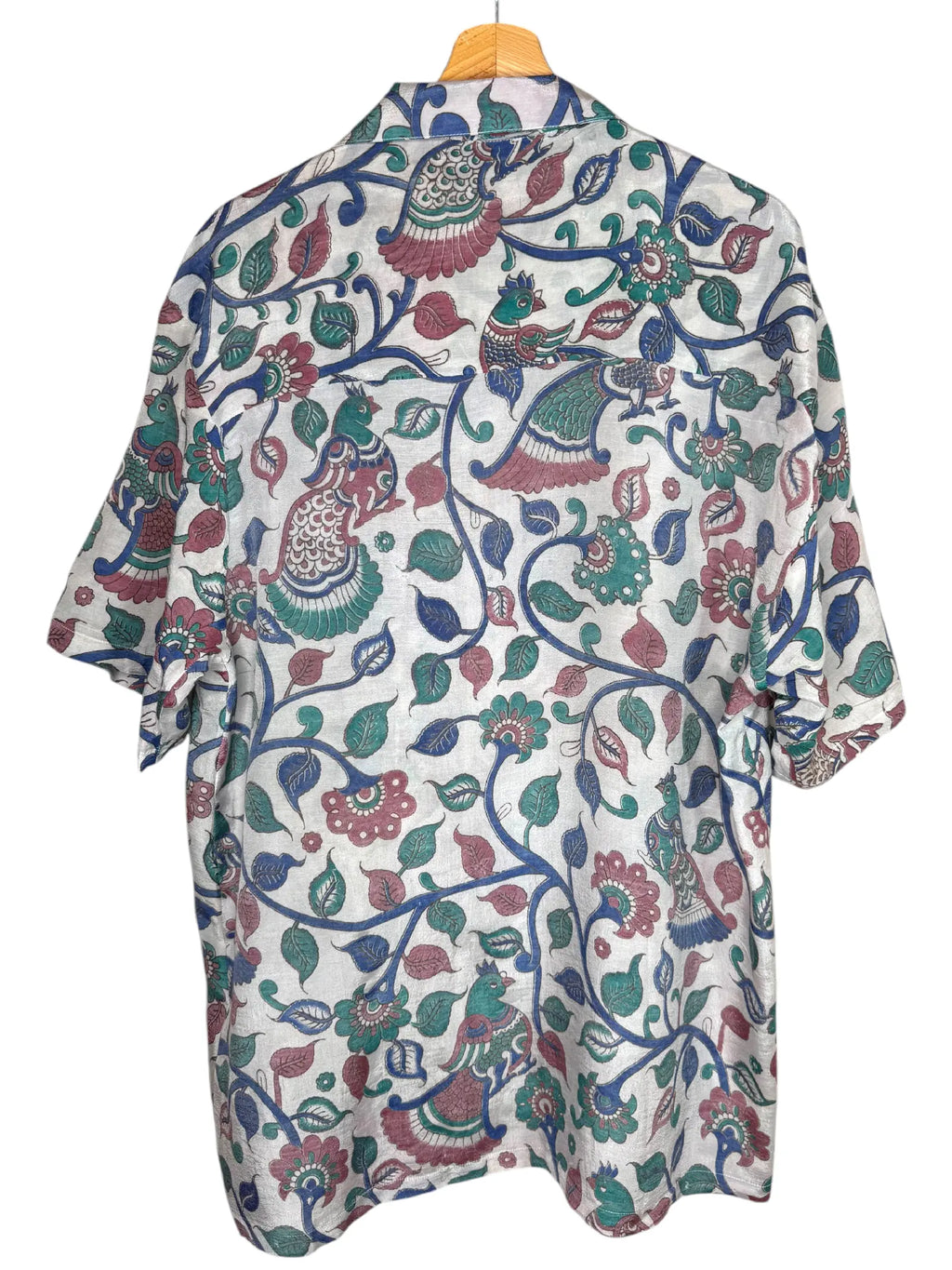 Camicia Etnica Kalamkari Pavoni Cotone Verde Acqua - XL