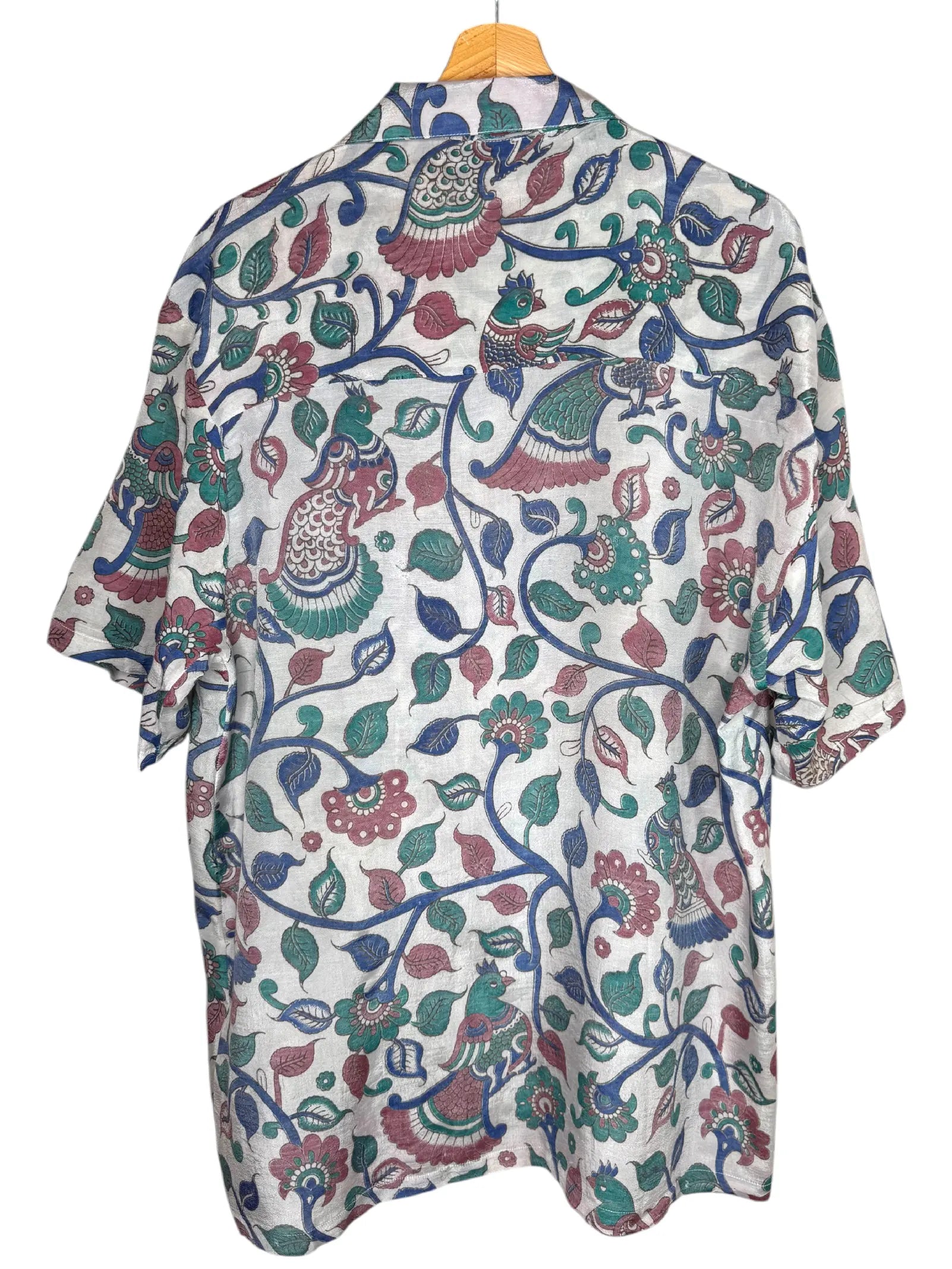 Camicia Etnica Kalamkari Pavoni Cotone Verde Acqua - XL