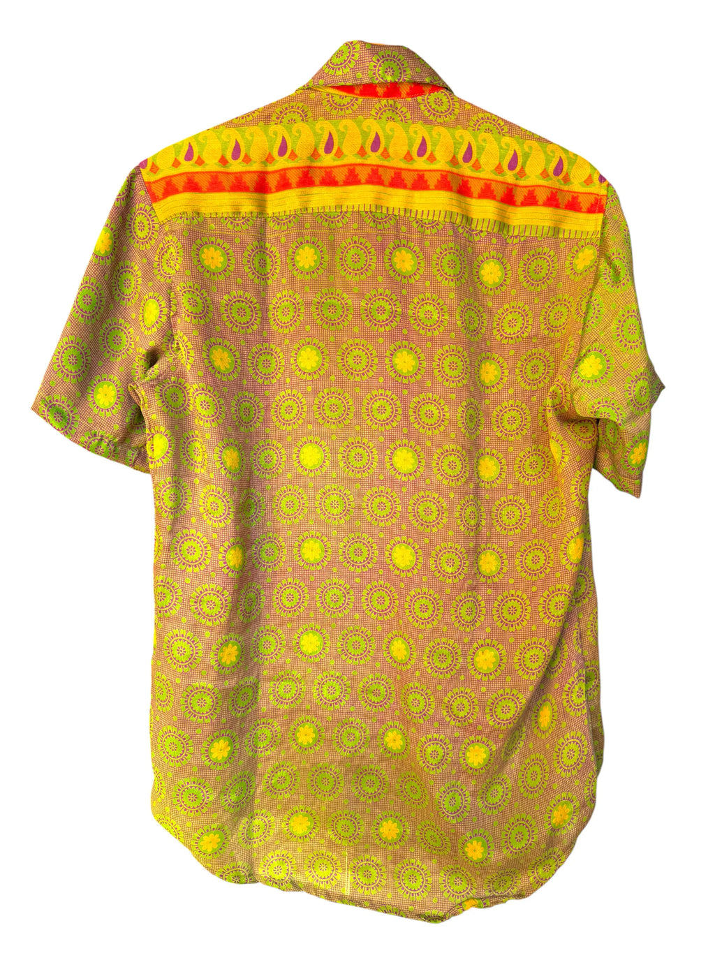 Camicia Etnica Verde Lime Viola Mandala Paisley Boho - Unisex - Taglia M