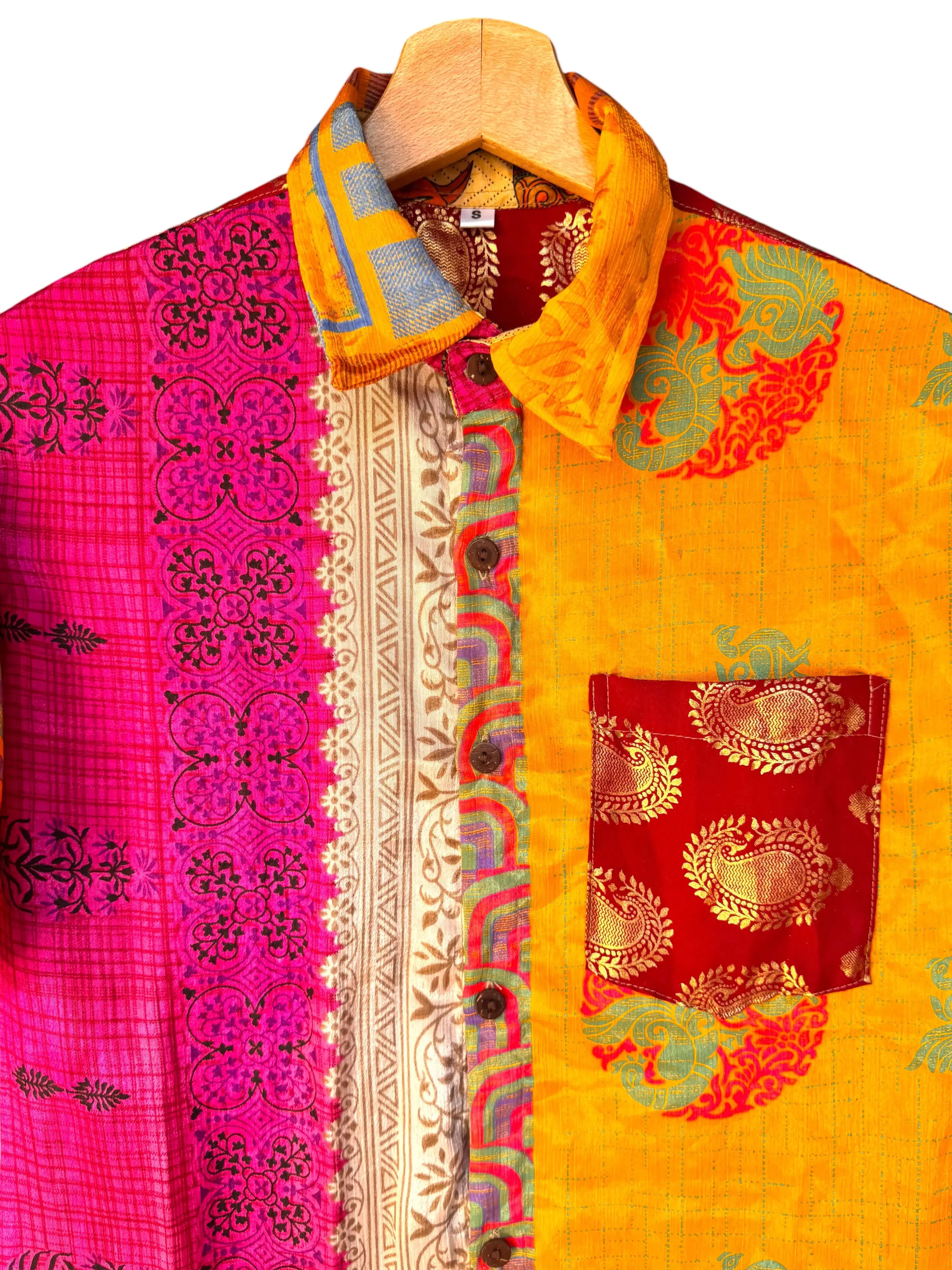 Camicia Patchwork Etnica Multicolor Boho Vintage Unisex - Taglia S