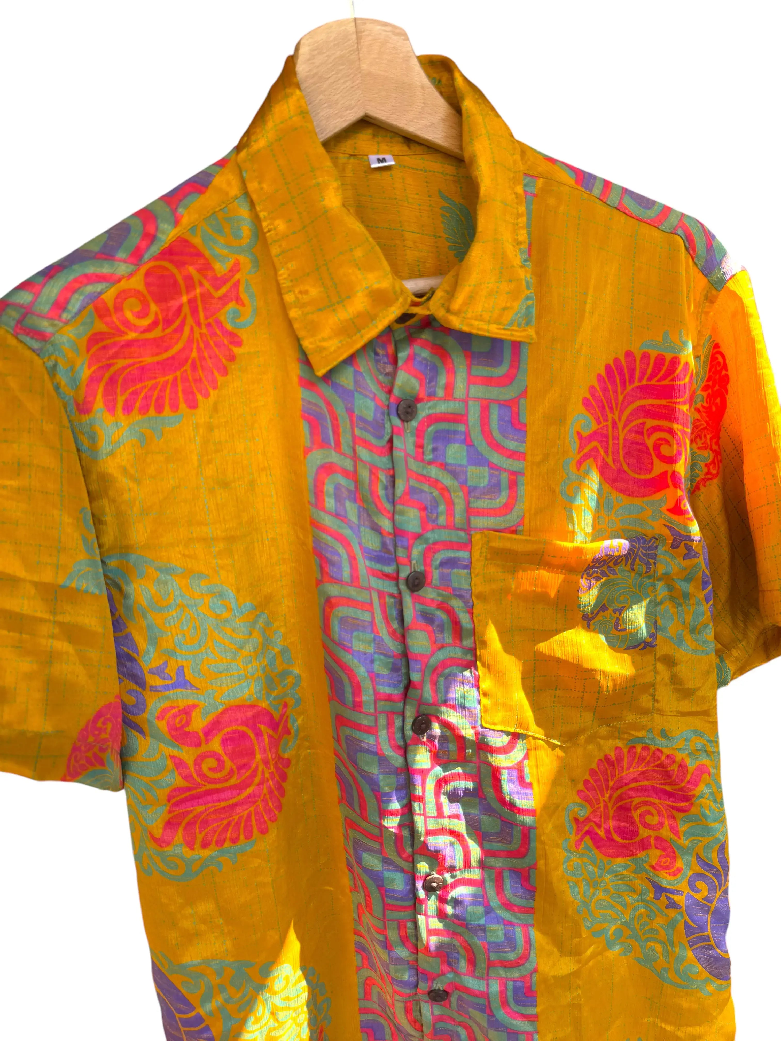 Camicia Etnica Arancio Oro - Paisley Pavone Boho - Unisex Taglia M