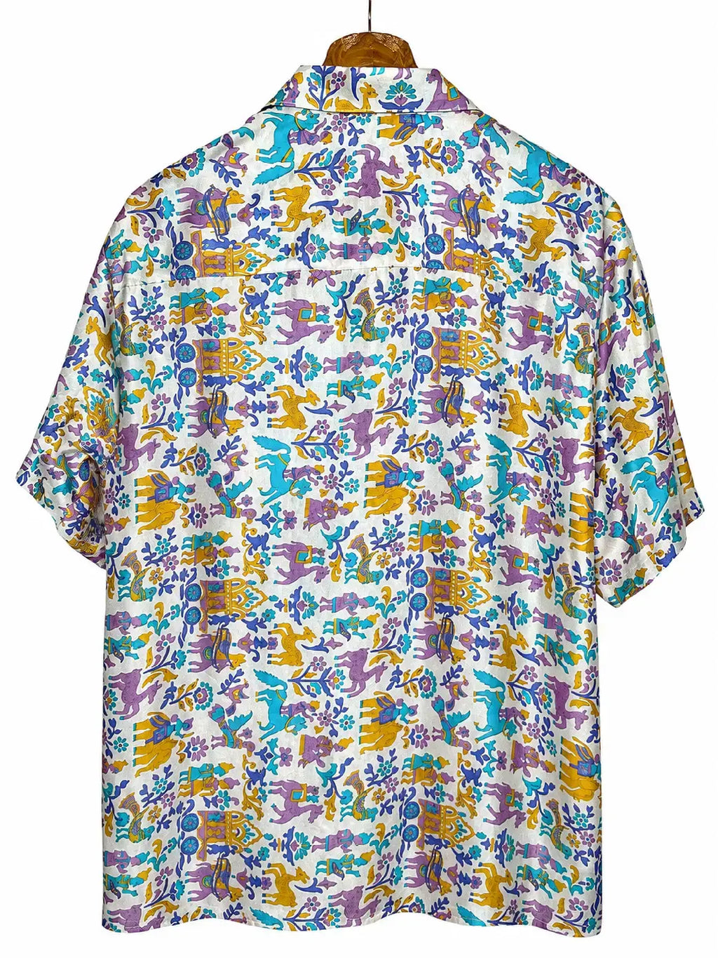 Camicia Etnica in Seta Sari Vintage Bestiario Fantastico - Taglia S