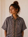 Camicia Etnica Grigia Fantasia Geometrica Vintage - Taglia S CAMICIE PARTICOLARI