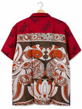 Camicia Sari Block Print Rosso Pavoni Kalamkari Unisex - Taglia XL CAMICIE PARTICOLARI