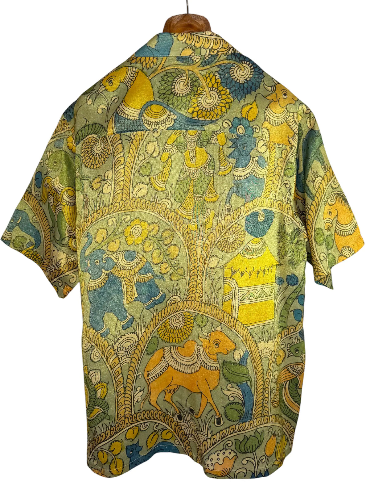 Camicia Etnica Seta Tussar Filo Oro Kalamkari Vacche - M
