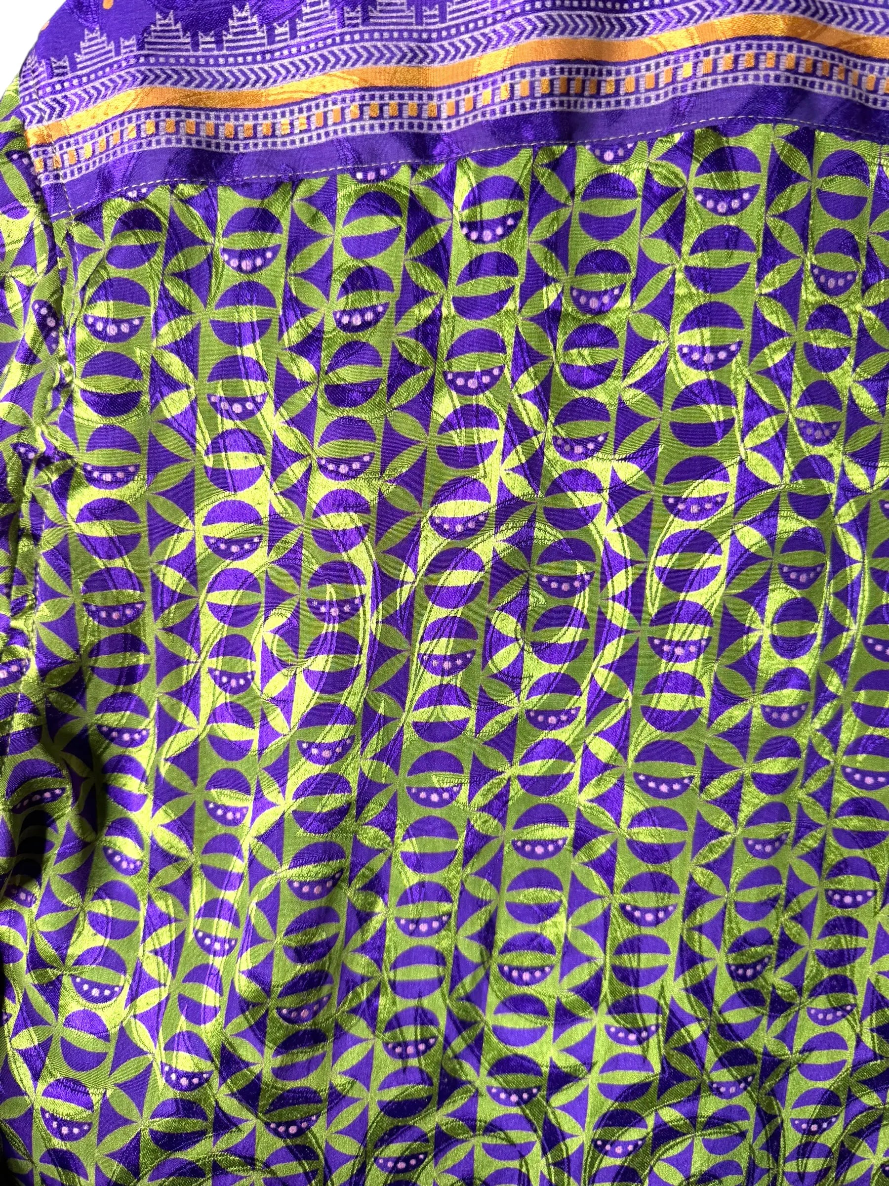 Camicia Etnica Viola e Verde Geometrica - Sari Upcycled - Taglia M