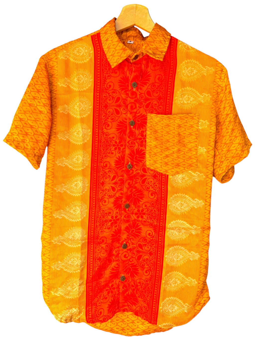 Camicia Etnica Arancione Paisley Vintage Boho Festival - Taglia S