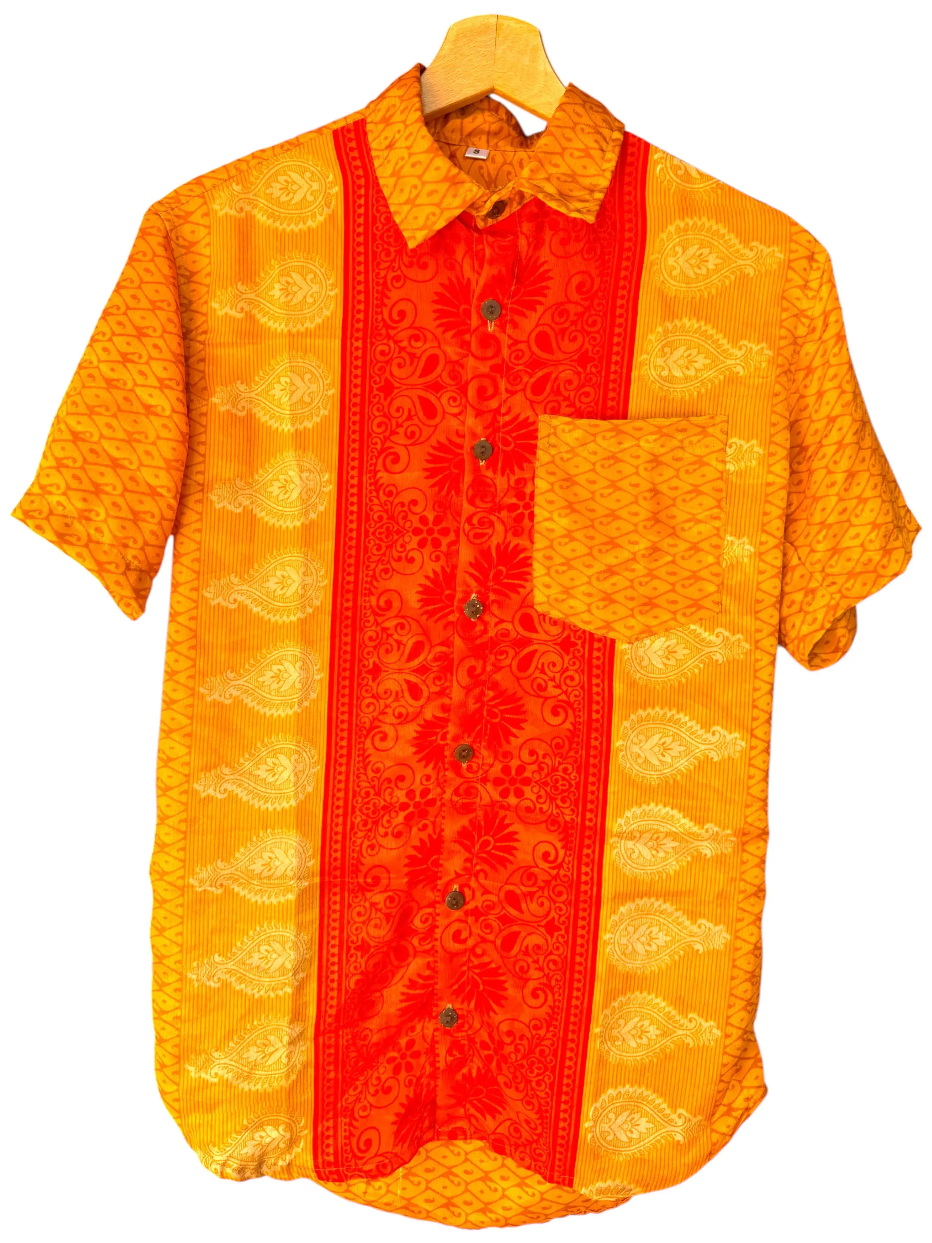 Camicia Etnica Arancione Paisley Vintage Boho Festival - Taglia S