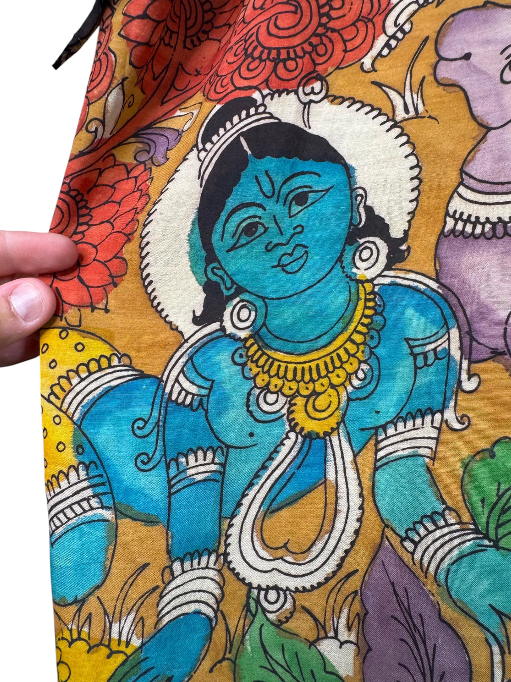 Camicia Etnica Seta Tussar Kalamkari Krishna e Vacche - L