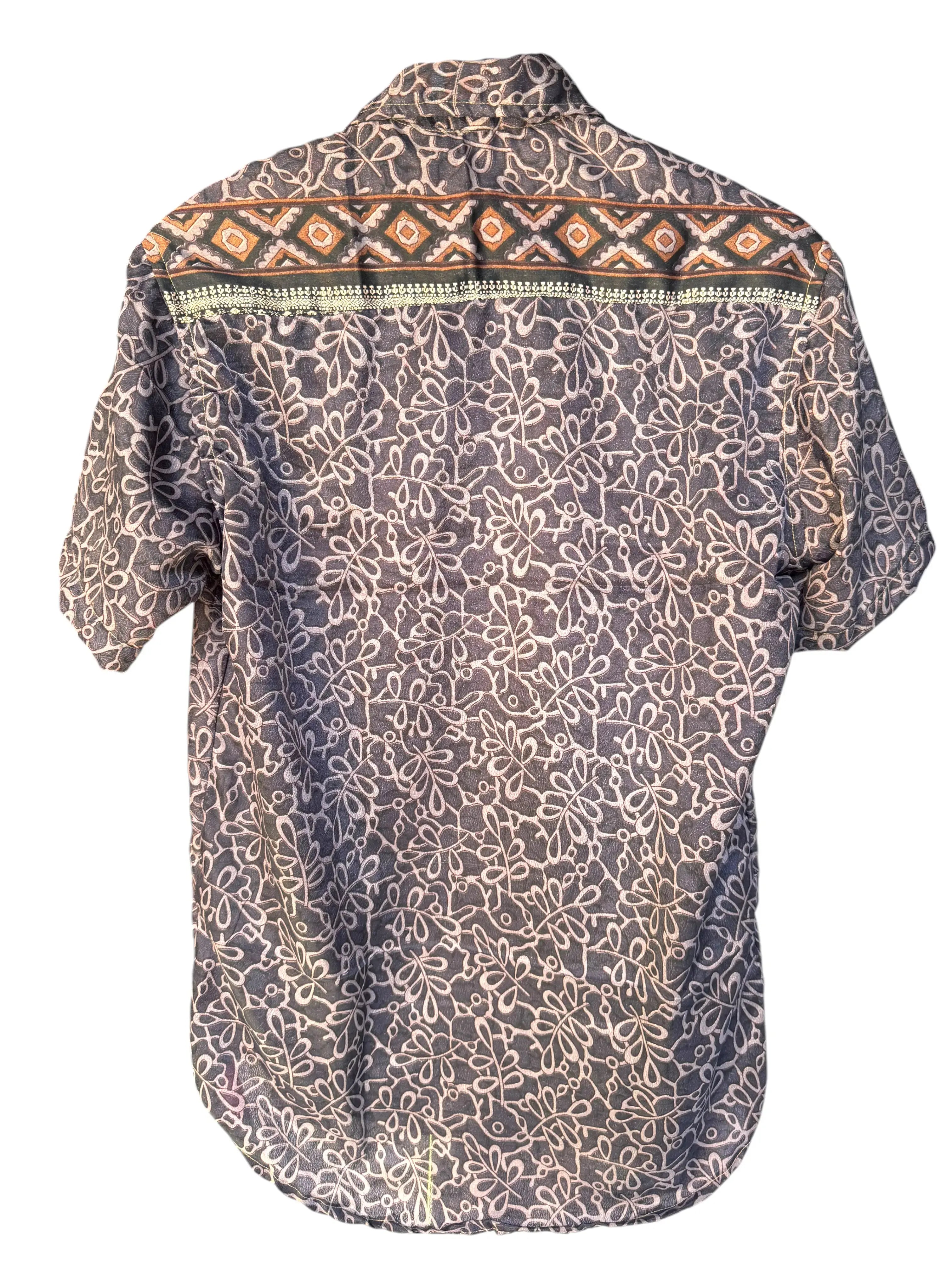 Camicia Etnica Grigia Fantasia Geometrica Vintage - Taglia S
