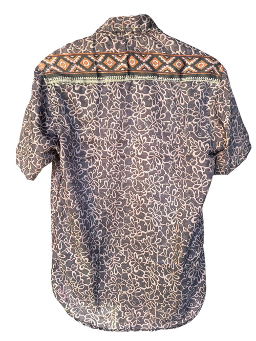 Camicia Etnica Grigia Fantasia Geometrica Vintage - Taglia S