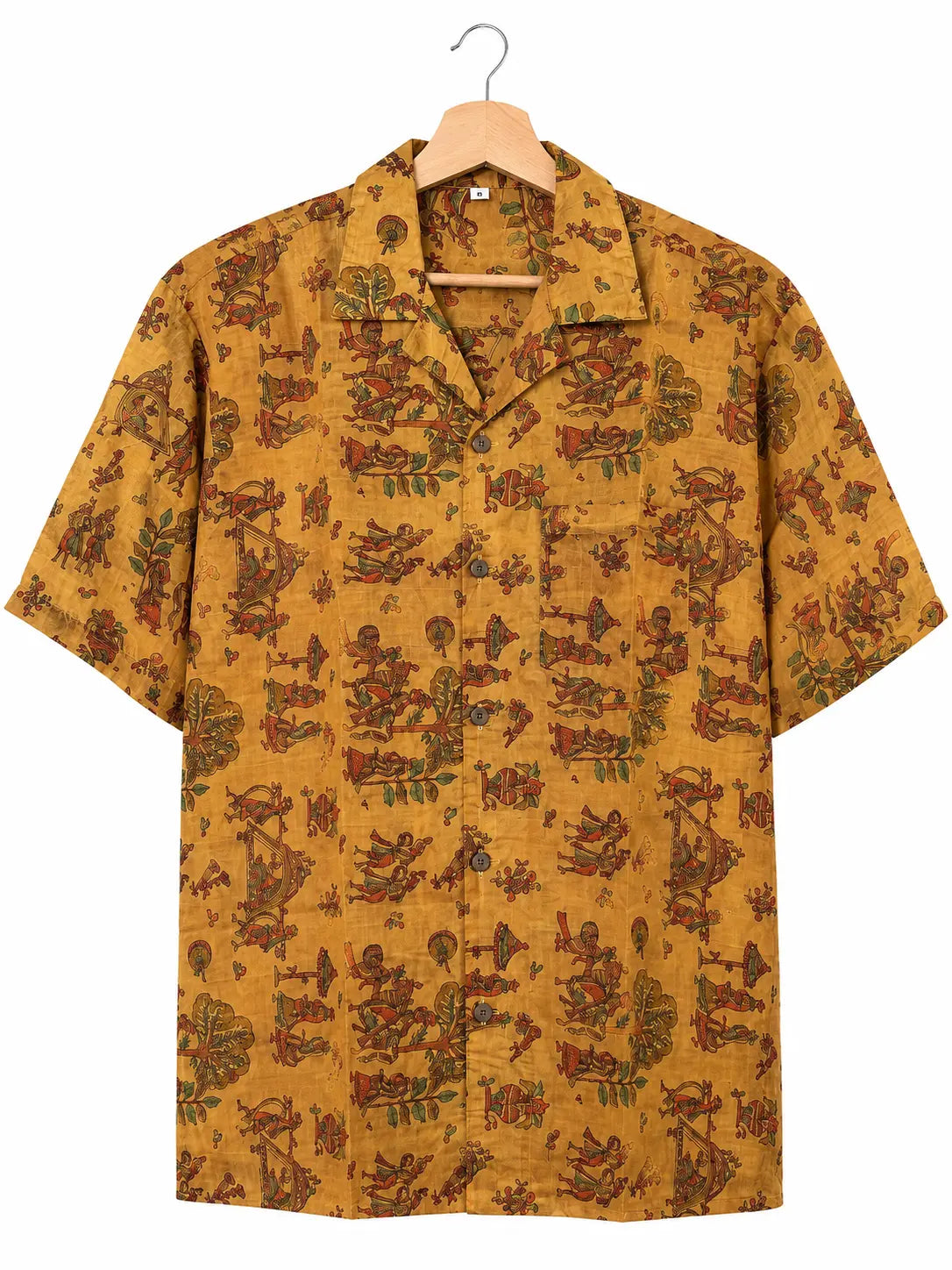 Camicia in Seta Sari Miniature Indiane Ambra Unisex - Taglia S