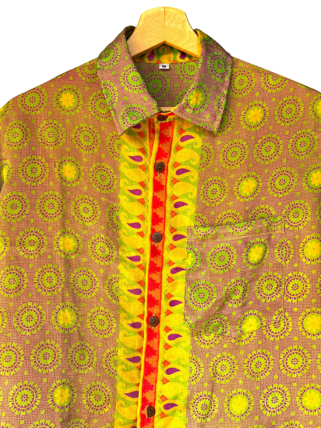 Camicia Etnica Verde Lime Viola Mandala Paisley Boho - Unisex - Taglia M