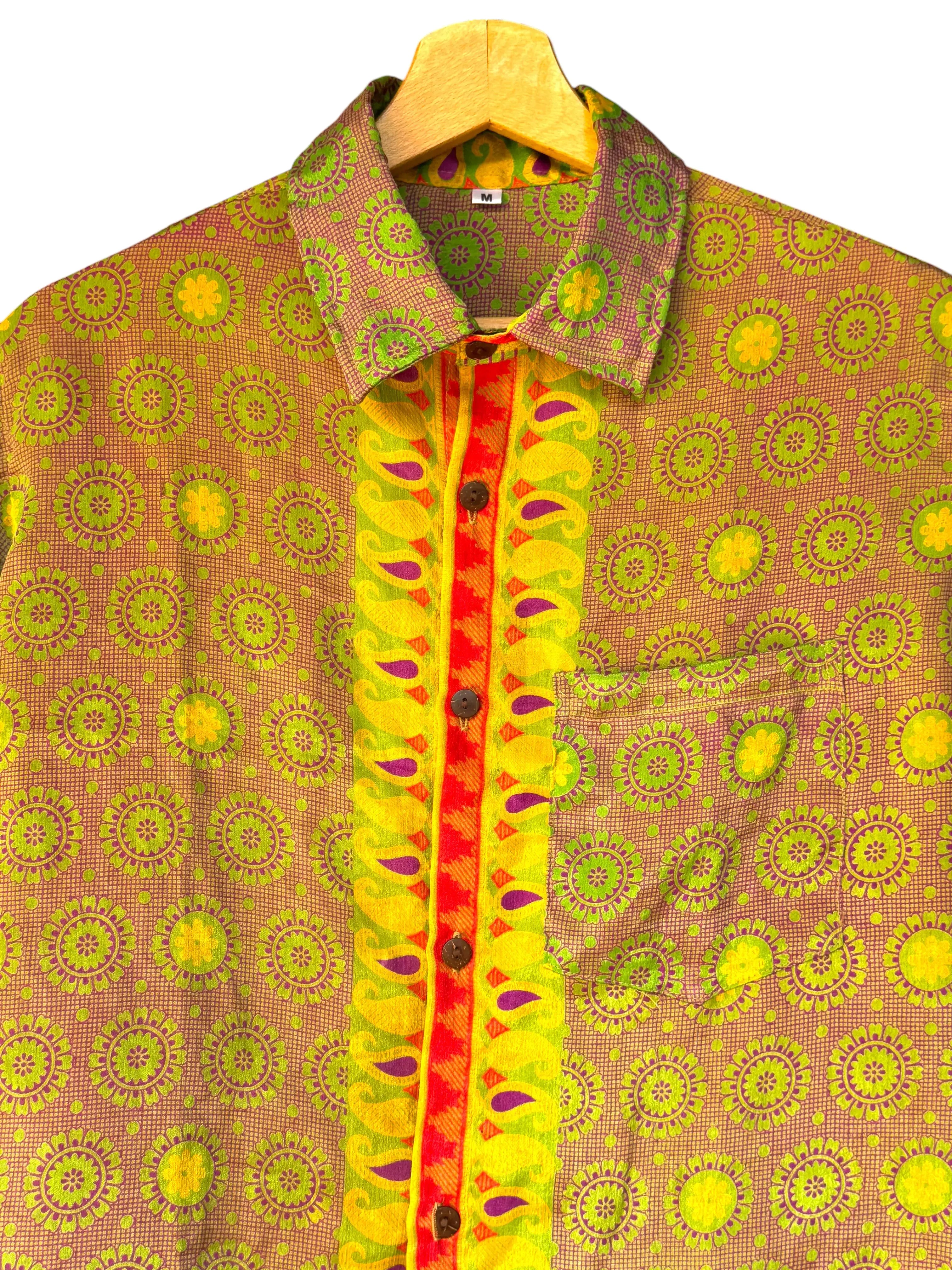 Camicia Etnica Verde Lime Viola Mandala Paisley Boho - Unisex - Taglia M