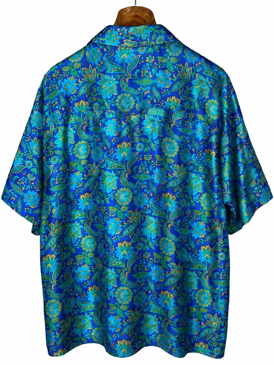 Camicia Etnica in Seta Sari Vintage Floreale Blu - Taglia M
